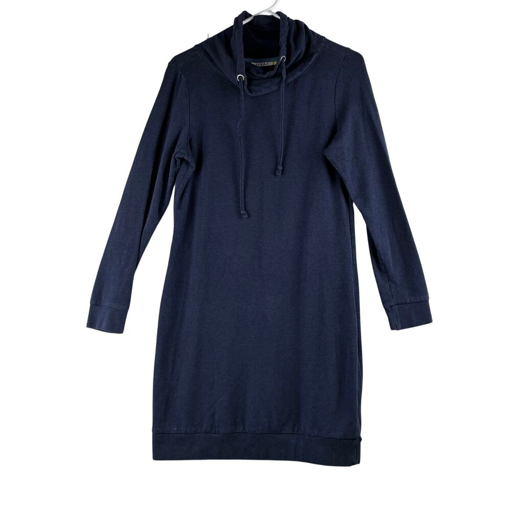 Serra Cowl Funnel Neck Sweater Dress Women's Medium Navy Blue Drawstring Sporty